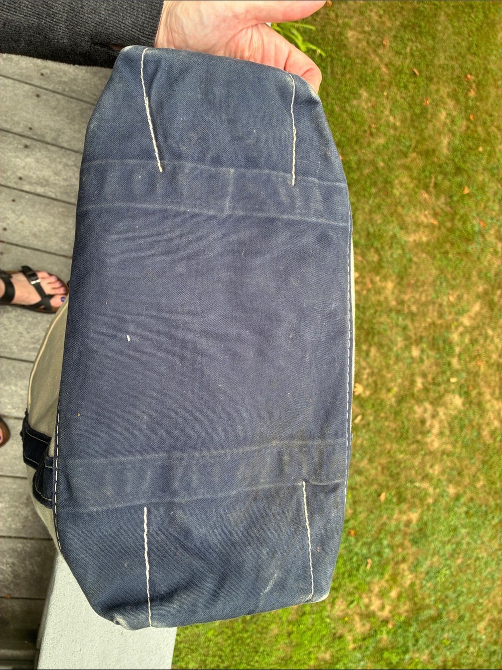 Vintage 90s L.L. Bean Boat and Tote Distressed Medium Cream Blue Made in USA - Picture 15 of 17